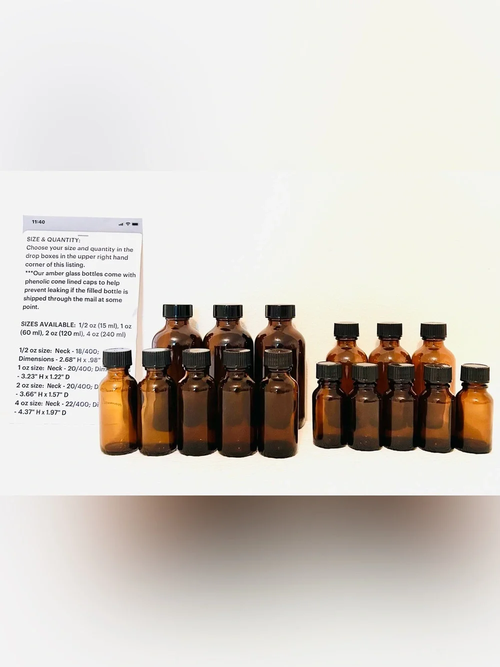 Lot Amber Glass Skincare Bottles w/ Leakproof Caps- 4 sizes (16 Total)